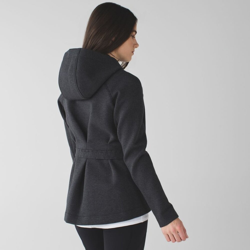Lululemon & Go Skyline jacket / coat Heathered Black (grey) reflective hood, 6
